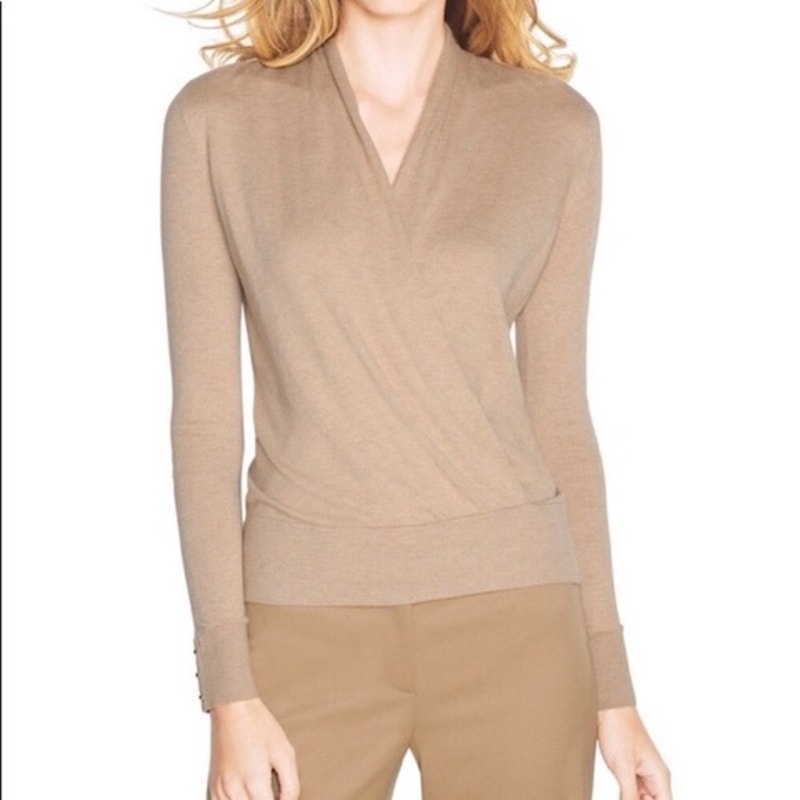 Whbm Camel-Colored Long Sleeve Surplice Pullover Size M